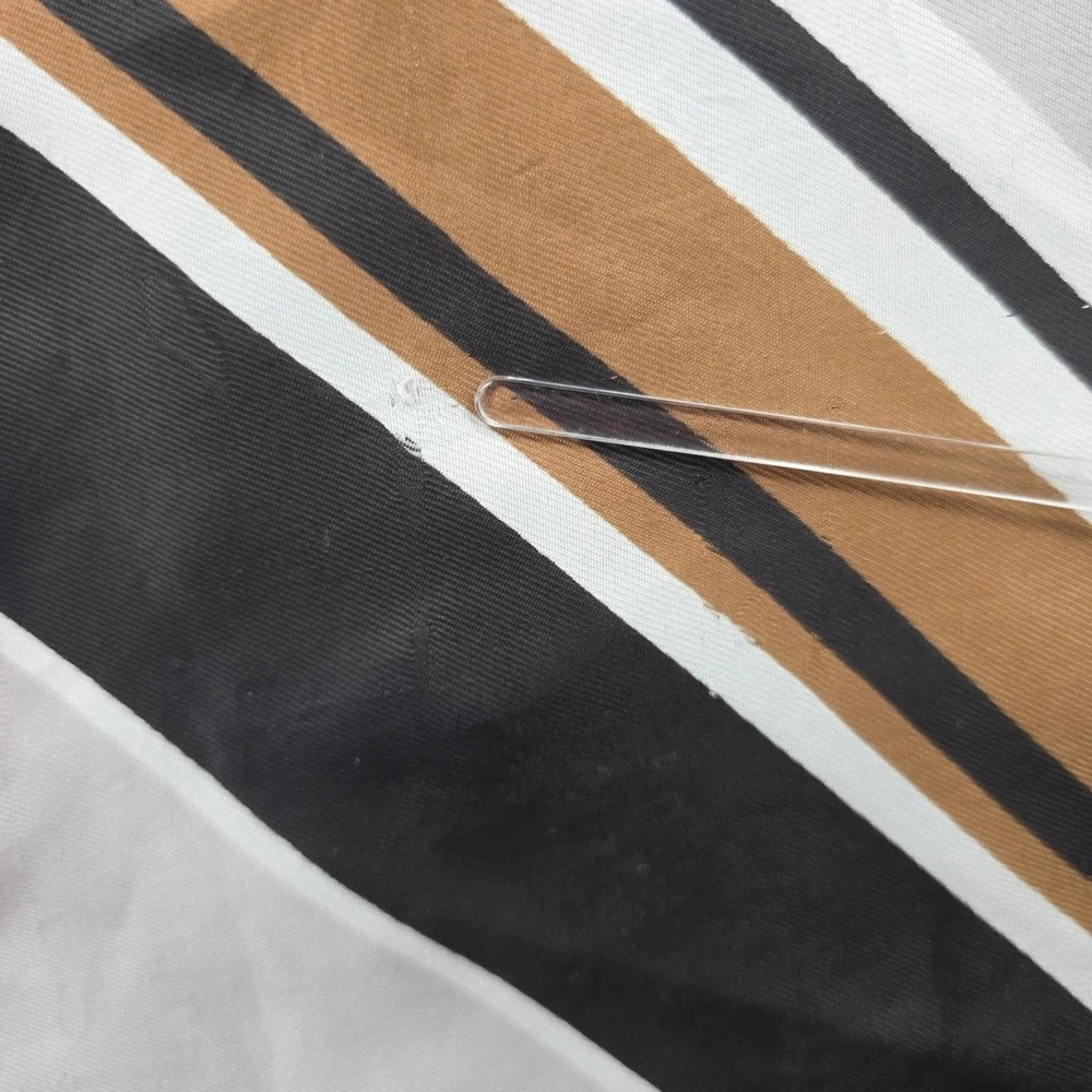 Jaques Piaget Vintage Striped Scarf Black Brown Tan White Geometric Fringed 7x53